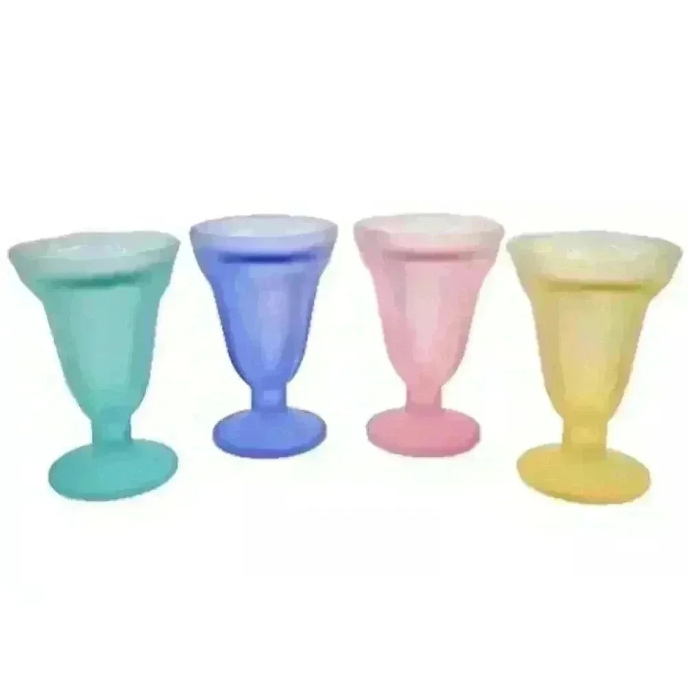 Vintage Libbey Ka-Dinks Pastel Frosted Glass Sundae Footed Parfait Cups Set Of 4